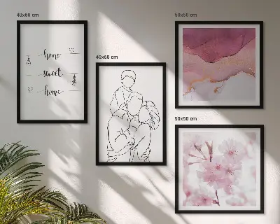 Blumenfamilie minimalistisch als Polyptychon mit Rahmen