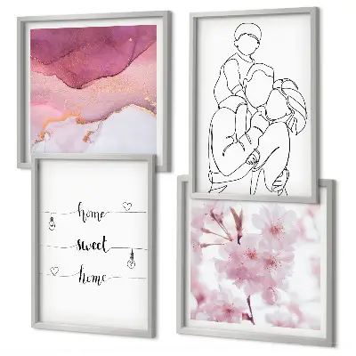 Blumenfamilie minimalistisch als Polyptychon mit Rahmen