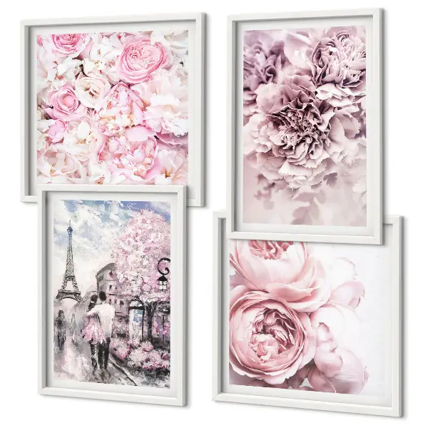 Wanddeko-Set rosa Blumen mit romantischer Landschaft