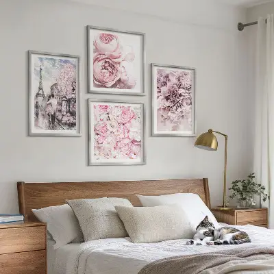 Wanddeko-Set rosa Blumen mit romantischer Landschaft