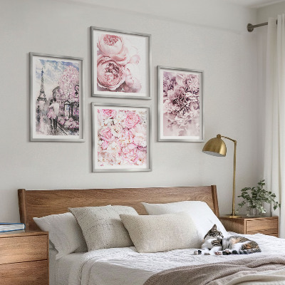 Wanddeko-set Rosa Blumen, romantische Landschaft