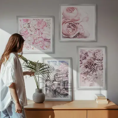 Wanddeko-Set rosa Blumen mit romantischer Landschaft
