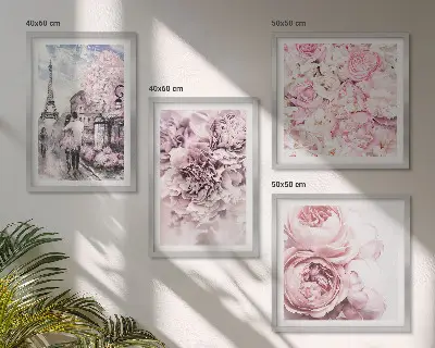 Wanddeko-Set rosa Blumen mit romantischer Landschaft