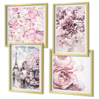 Wanddeko-Set rosa Blumen mit romantischer Landschaft