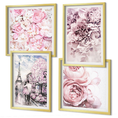 Wanddeko-set Rosa Blumen, romantische Landschaft