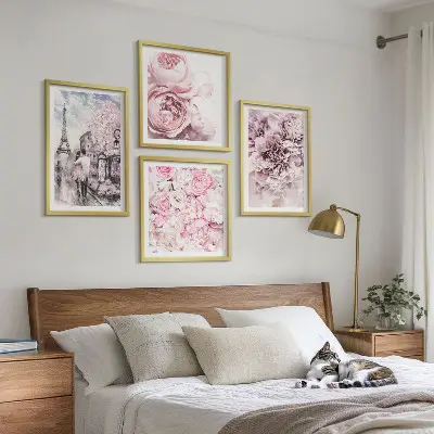 Wanddeko-Set rosa Blumen mit romantischer Landschaft