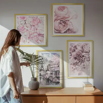 Wanddeko-Set rosa Blumen mit romantischer Landschaft
