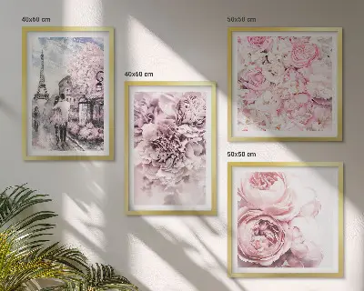 Wanddeko-Set rosa Blumen mit romantischer Landschaft