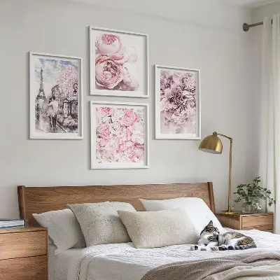 Wanddeko-Set rosa Blumen mit romantischer Landschaft