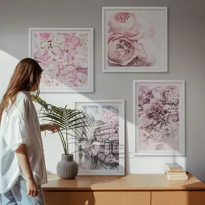 Wanddeko-Set rosa Blumen mit romantischer Landschaft