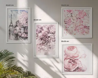 Wanddeko-Set rosa Blumen mit romantischer Landschaft