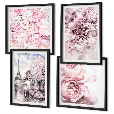 Wanddeko-Set rosa Blumen mit romantischer Landschaft