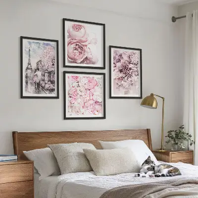 Wanddeko-Set rosa Blumen mit romantischer Landschaft