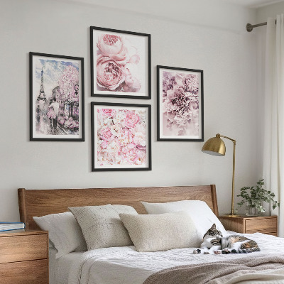 Wanddeko-set Rosa Blumen, romantische Landschaft