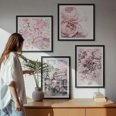 Wanddeko-Set rosa Blumen mit romantischer Landschaft