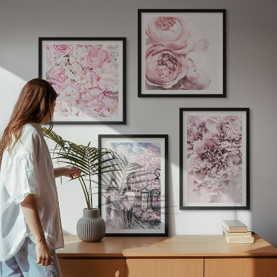 Wanddeko-set Rosa Blumen, romantische Landschaft