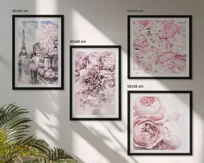 Wanddeko-Set rosa Blumen mit romantischer Landschaft