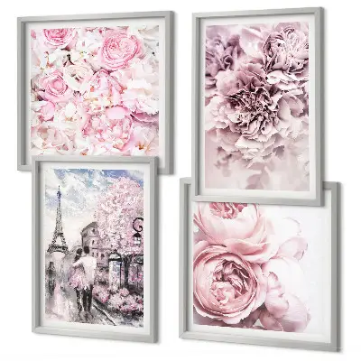 Wanddeko-Set rosa Blumen mit romantischer Landschaft