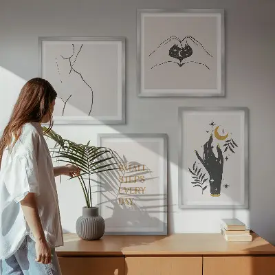 Minimalistische Boho-Illustrationen als Polyptychon mit Rahmen