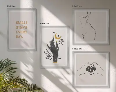 Minimalistische Boho-Illustrationen als Polyptychon mit Rahmen