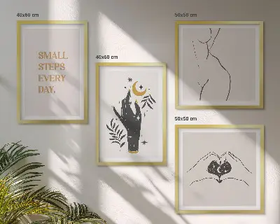 Minimalistische Boho-Illustrationen als Polyptychon mit Rahmen