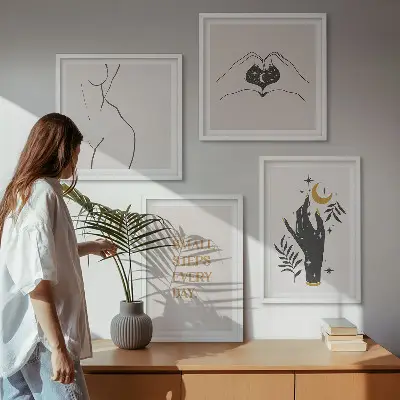 Minimalistische Boho-Illustrationen als Polyptychon mit Rahmen