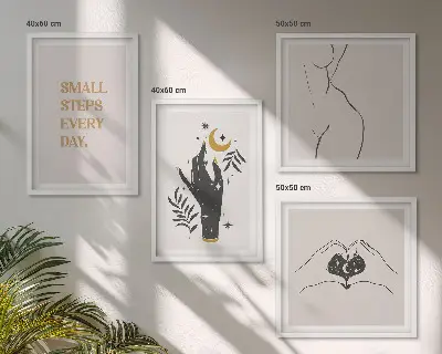 Minimalistische Boho-Illustrationen als Polyptychon mit Rahmen