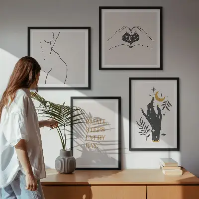 Minimalistische Boho-Illustrationen als Polyptychon mit Rahmen