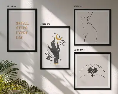 Minimalistische Boho-Illustrationen als Polyptychon mit Rahmen