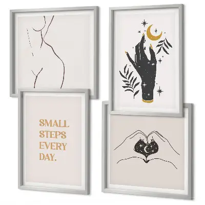 Minimalistische Boho-Illustrationen als Polyptychon mit Rahmen