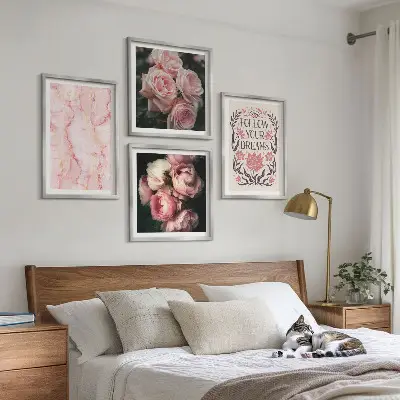Polyptychon mit Rahmen Motiv Vintage Rosen Marmorträume