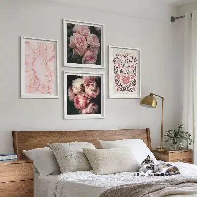 Polyptychon mit Rahmen Motiv Vintage Rosen Marmorträume