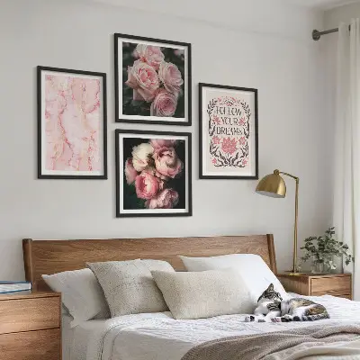 Polyptychon mit Rahmen Motiv Vintage Rosen Marmorträume