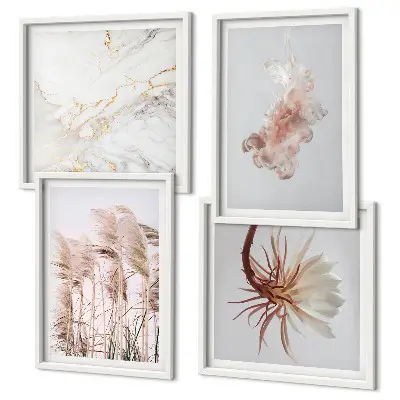 Wanddeko-Set mit eleganten Gräsern, Blumen und Marmor-Motiven