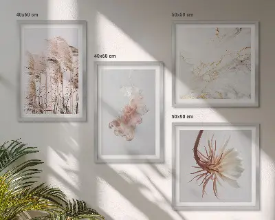 Wanddeko-Set mit eleganten Gräsern, Blumen und Marmor-Motiven