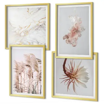 Wanddeko-Set mit eleganten Gräsern, Blumen und Marmor-Motiven