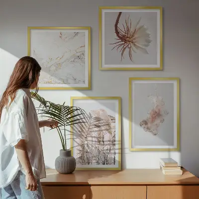 Wanddeko-Set mit eleganten Gräsern, Blumen und Marmor-Motiven