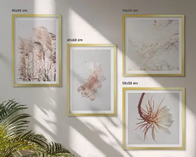 Wanddeko-Set mit eleganten Gräsern, Blumen und Marmor-Motiven