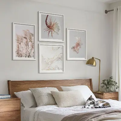 Wanddeko-Set mit eleganten Gräsern, Blumen und Marmor-Motiven