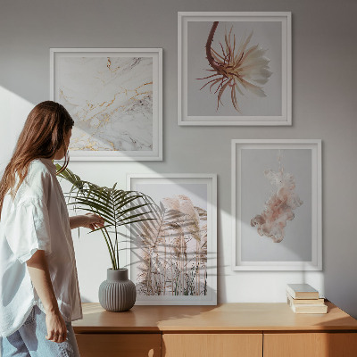Wanddeko-set Elegante Gräser, Blumen, Marmor
