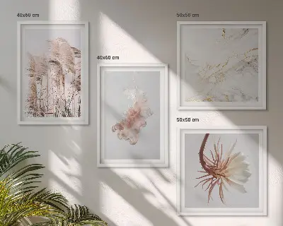 Wanddeko-Set mit eleganten Gräsern, Blumen und Marmor-Motiven