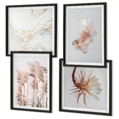 Wanddeko-Set mit eleganten Gräsern, Blumen und Marmor-Motiven