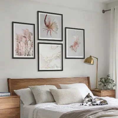 Wanddeko-Set mit eleganten Gräsern, Blumen und Marmor-Motiven
