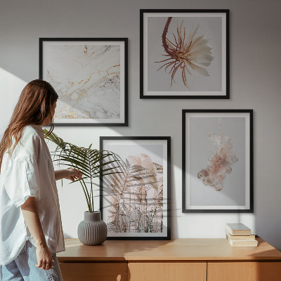 Wanddeko-set Elegante Gräser, Blumen, Marmor