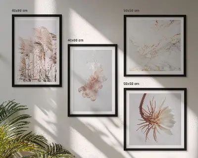 Wanddeko-Set mit eleganten Gräsern, Blumen und Marmor-Motiven