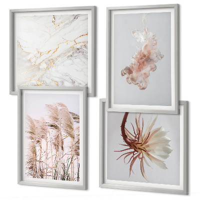 Wanddeko-set Elegante Gräser, Blumen, Marmor