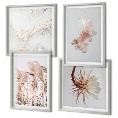 Wanddeko-Set mit eleganten Gräsern, Blumen und Marmor-Motiven