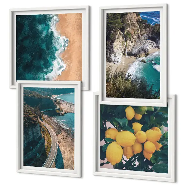 Wanddeko-Set mit Meer, Strand, Zitronen und Bergen