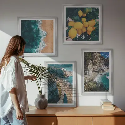 Wanddeko-Set mit Meer, Strand, Zitronen und Bergen