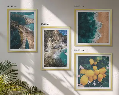 Wanddeko-Set mit Meer, Strand, Zitronen und Bergen